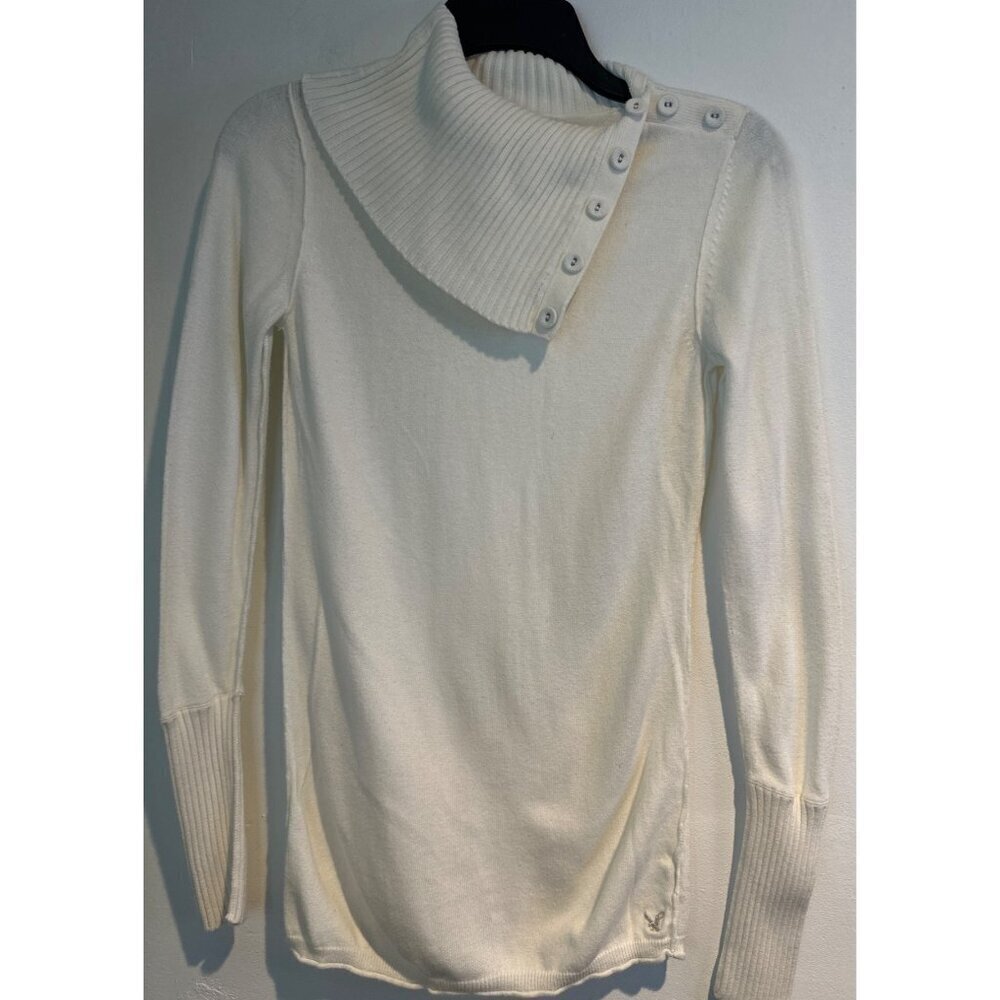 Abercrombie Sweater Women's XS Cream Y2K Button Neck Soft Knit Long Sleeve 2000s